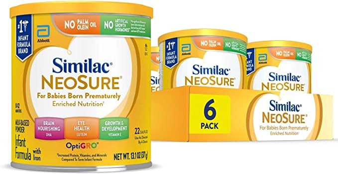 Similac Abbott NeoSure Infant Formula, Iron For Preterm Infants, Powder, 13.1 oz (371g) (6 Cans)